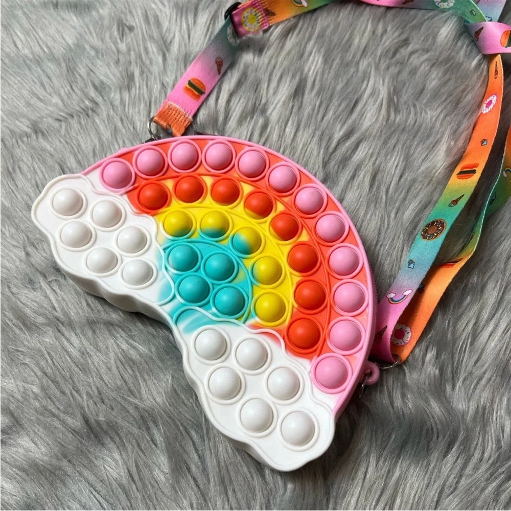 Girls Fidget Rainbow Multicolored Pop Rubber Purse